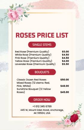 Roses Price List Template