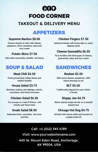 Blue Takeout Menu Template