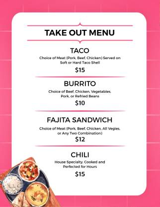 White Takeout Menu Template