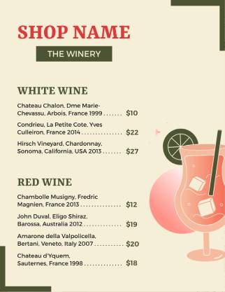 Simple Wine Menu Template