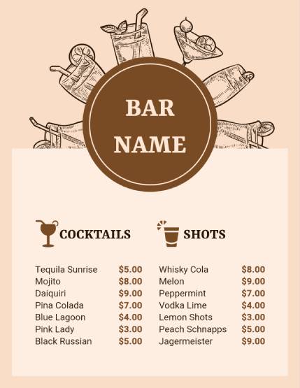 Cocktail Bar Menu Design Template