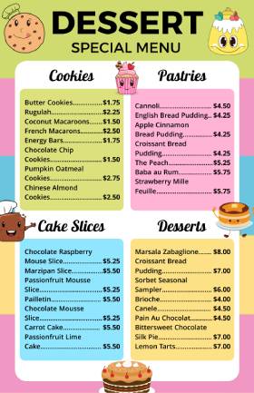 Dessert Special Cute Menu Template