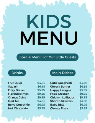 Blue Kids Menu Template