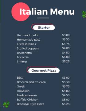 Decent Italian Menu Template