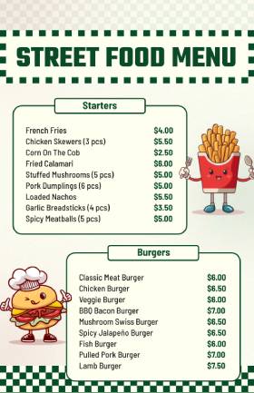 Street Food Cute Menu Template