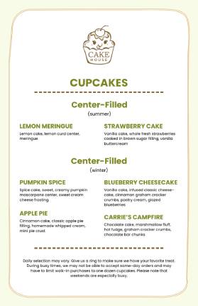 Yummy Cupcake Dessert Menu Template
