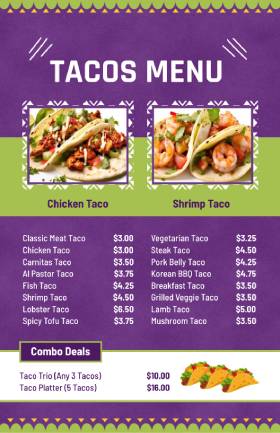 Tacos Mexican Menu Template
