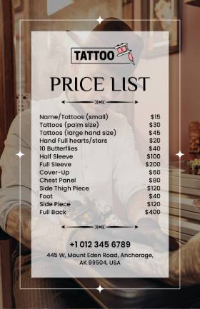Tattoo Price List Template