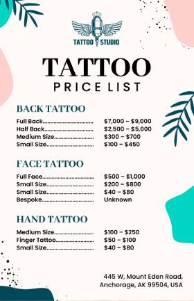 Tattoo Price List Template