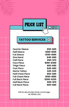 Tattoo Service Menu Template