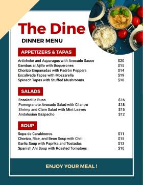 The Dine Dinner Menu