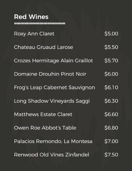 Wine Menu Template