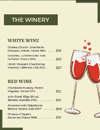 Wine Menu Template