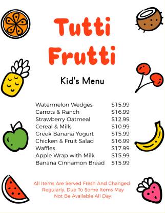 Orange Healthy Bites Kids Menu