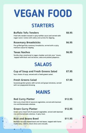 Vegan Food Cute Menu Template