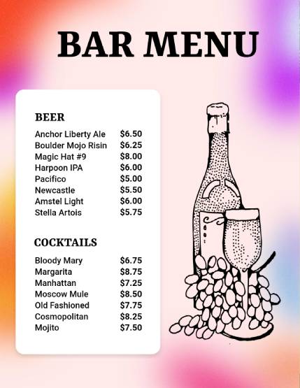Vintage Bar Menu Design Template