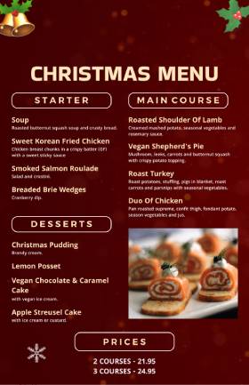 Red Christmas Menu Template