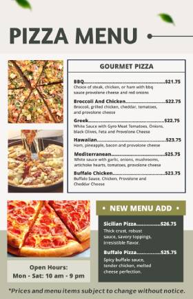 Gourmet Pizza Menu Template