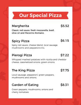 White Pizza Menu Template