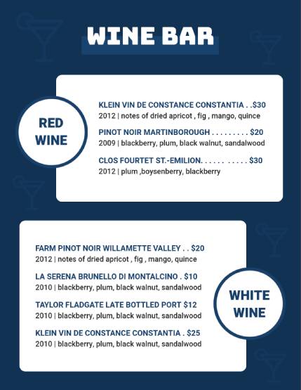 Wine Bar Menu Design Template