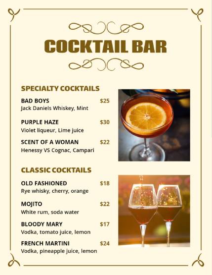 Special Cocktail Menu Template