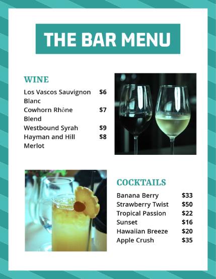 Cool Bar Menu Design Template