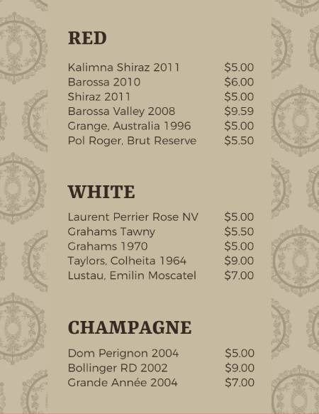 Cool Wine Party Menu Template