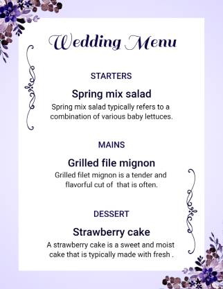 Purple Floral Wedding Menu Template