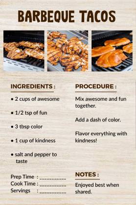 Barbeque Tacos Recipe Card Template