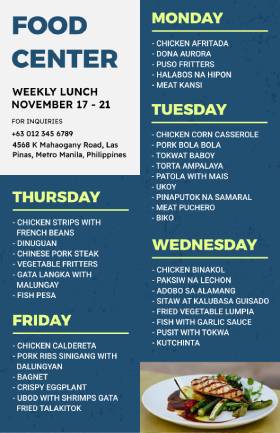 Food Center Weekly Menu Template