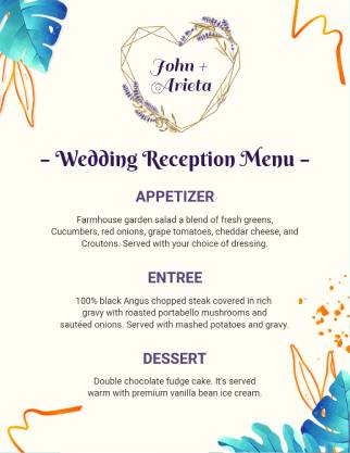 Reception Wedding Menu Template