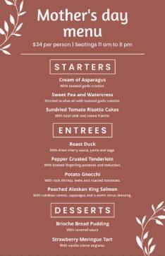 Brown Mother's Day Menu Template