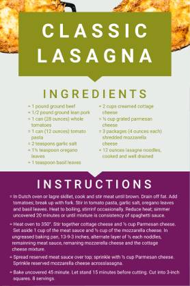 Lasagna Recipe Card Template