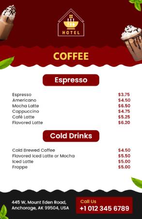 Cool Hotel Menu Template