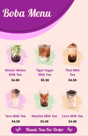 Pink Boba Menu Template