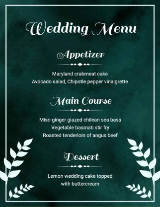 Green Wedding Menu Template