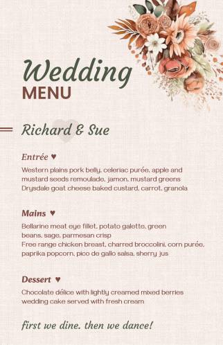 Richard's Wedding Menu Template