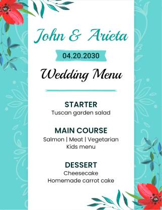 Minty Wedding Menu Template