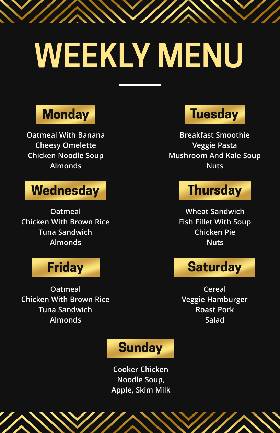 Black Weekly Menu Template