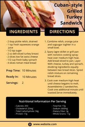 Grilled Sandwich Recipe Card Template