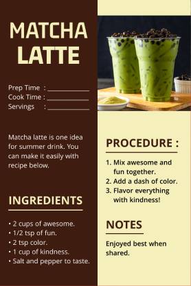 Matcha Latte Recipe Card Template