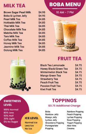 Pink Boba Menu Template