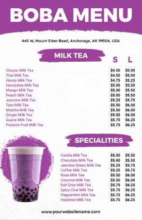 White and Pink Boba Menu Template