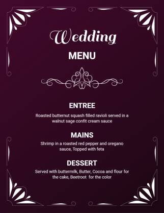 Dark Purple Wedding Menu Template