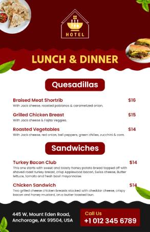Lunch Hotel Menu Template