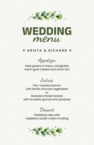 Green Simple Wedding Menu Template