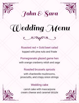 Purple Wedding Menu Template