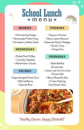 School Lunch Weekly Menu Template