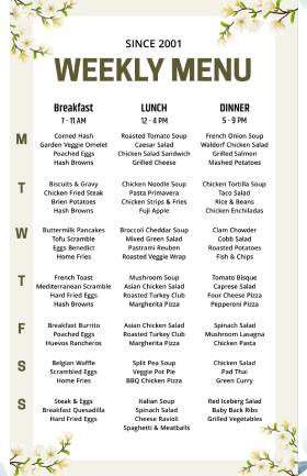 Simple Weekly Menu Template
