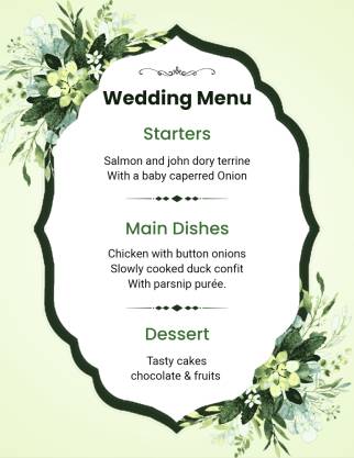 Green Wedding Menu Template